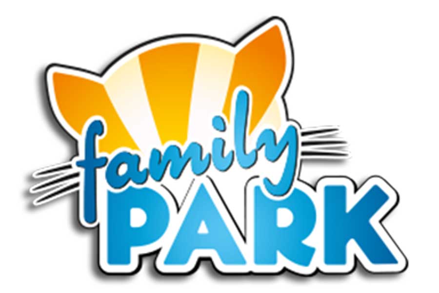 Logo Familypark Schriftzeichen Familypark mit Katzenkopf